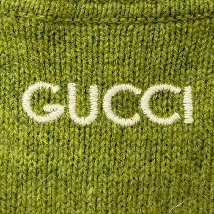 Pristine GUCCI sweater Crew neck, back logo embroidery green wool mens M 763365