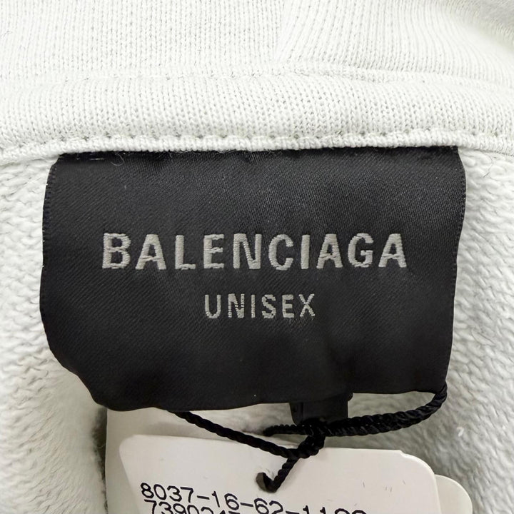 Excellent BALENCIAGA hoodie LARGE FIT HOODIE distressed sweatshirt off white