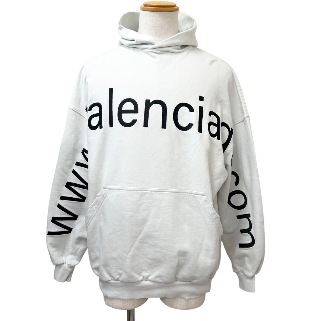 Excellent BALENCIAGA hoodie LARGE FIT HOODIE distressed sweatshirt off white