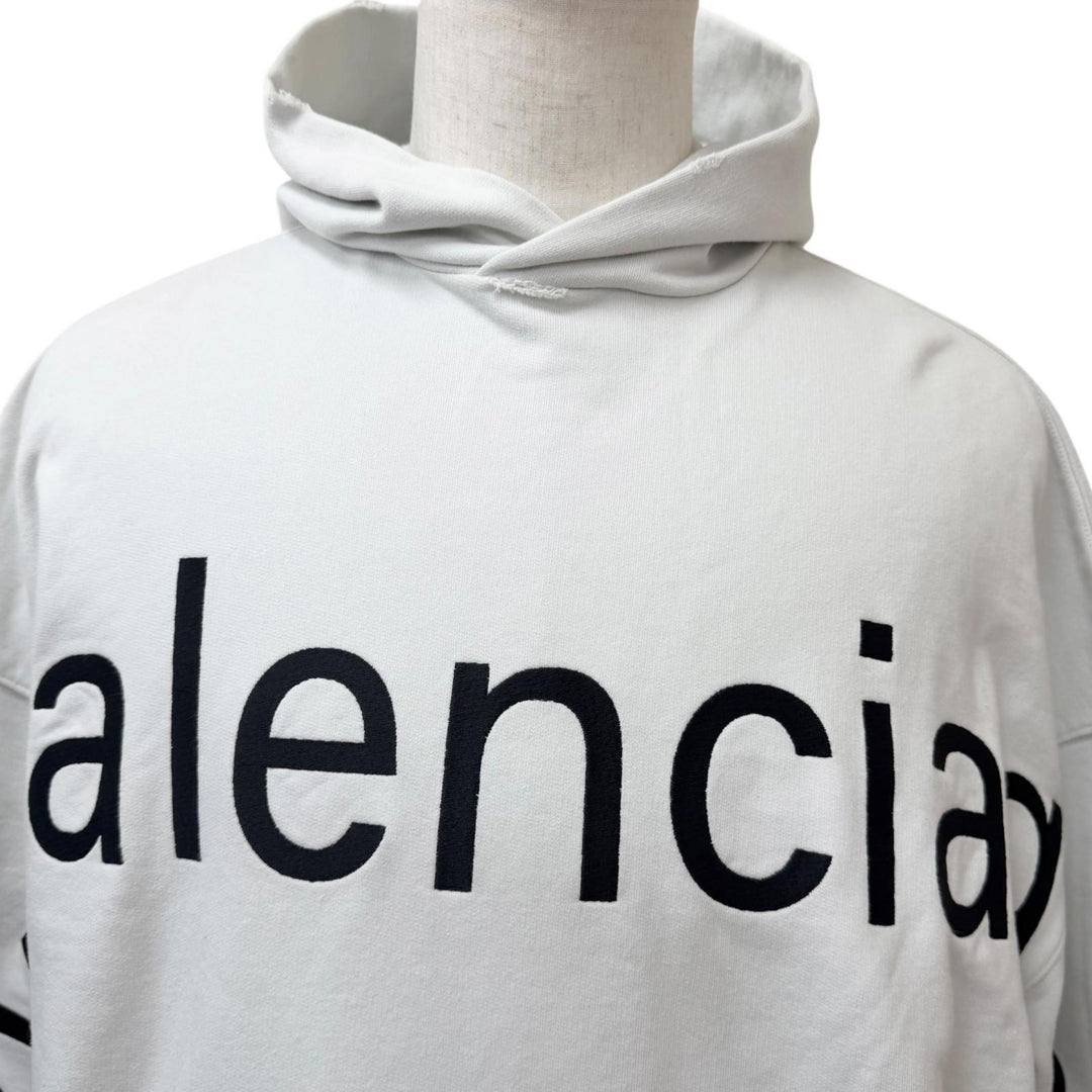 Excellent BALENCIAGA hoodie LARGE FIT HOODIE distressed sweatshirt off white