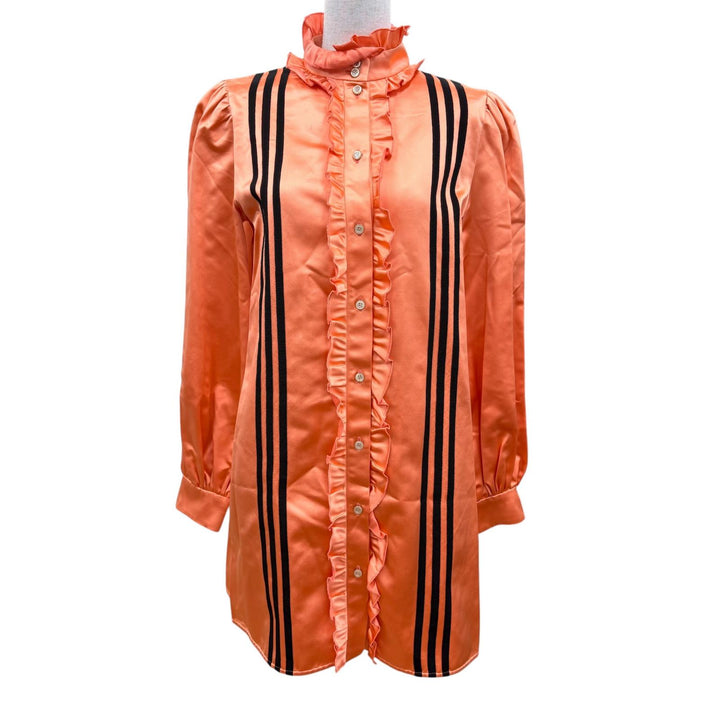 Pristine GUCCI×adidas one piece Frill 3-line long-sleeved shirt Orange silk 42