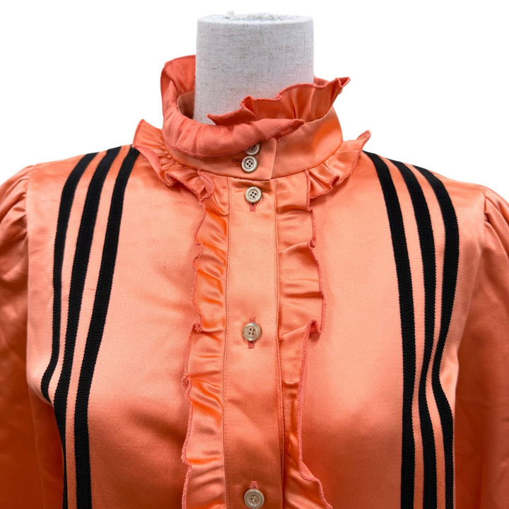 Pristine GUCCI×adidas one piece Frill 3-line long-sleeved shirt Orange silk 42