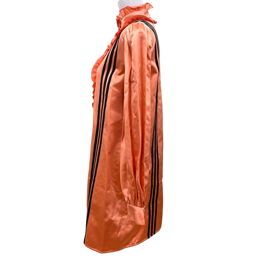 Pristine GUCCI×adidas one piece Frill 3-line long-sleeved shirt Orange silk 42