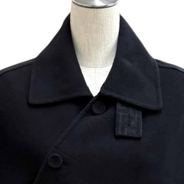 Excellent FENDI poncho DOUBLE WOOL CAPE Zucca Pattern Lining black wool Women 36