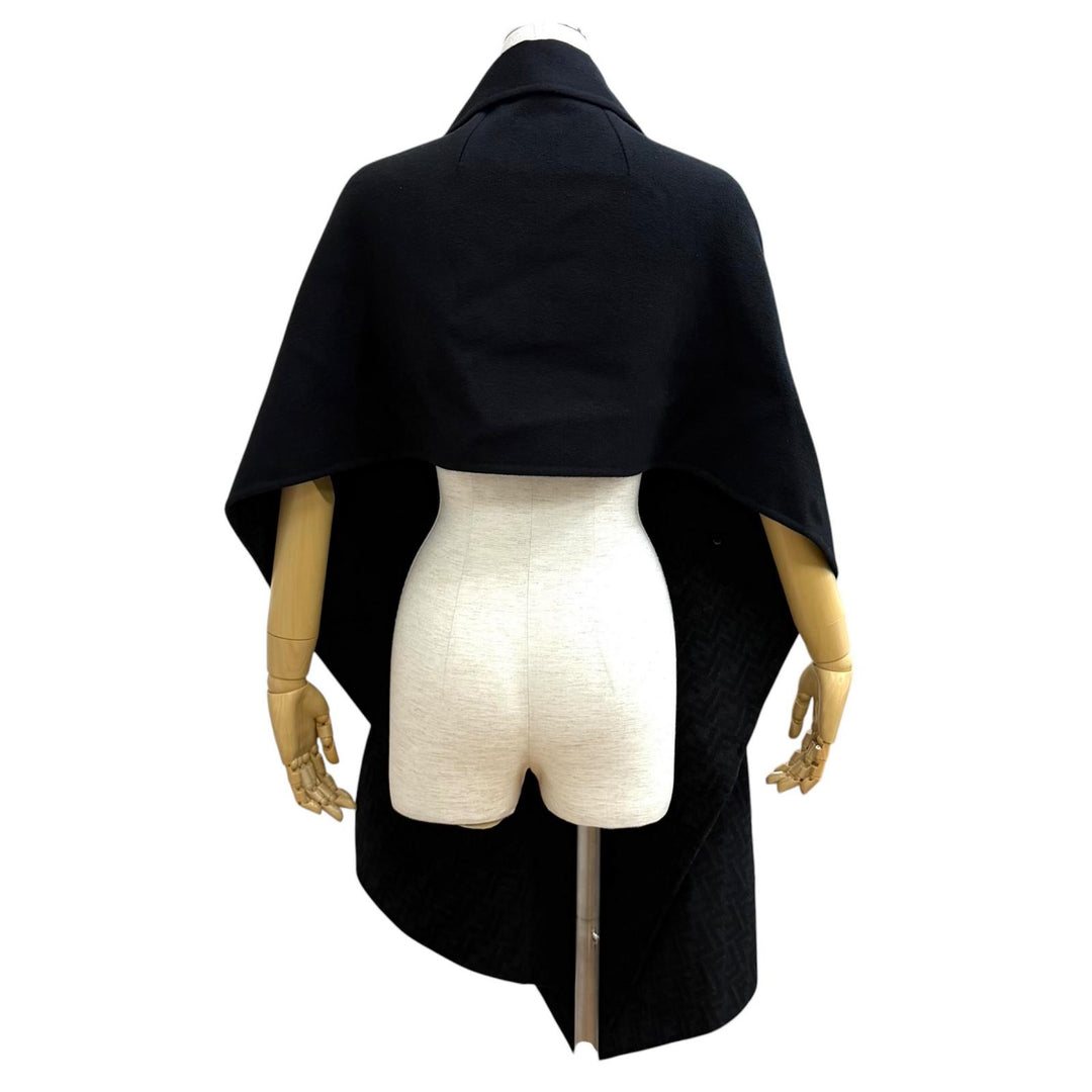 Excellent FENDI poncho DOUBLE WOOL CAPE Zucca Pattern Lining black wool Women 36