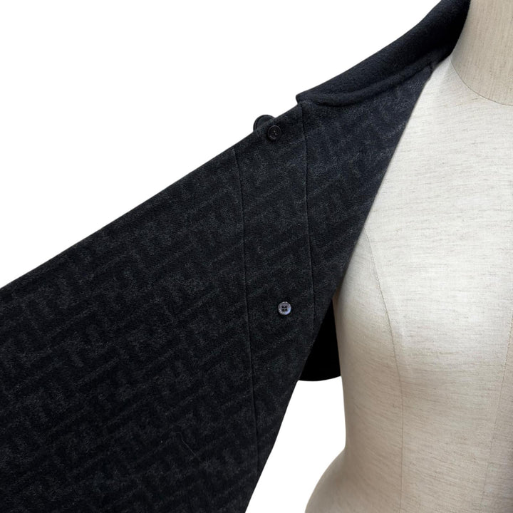 Excellent FENDI poncho DOUBLE WOOL CAPE Zucca Pattern Lining black wool Women 36