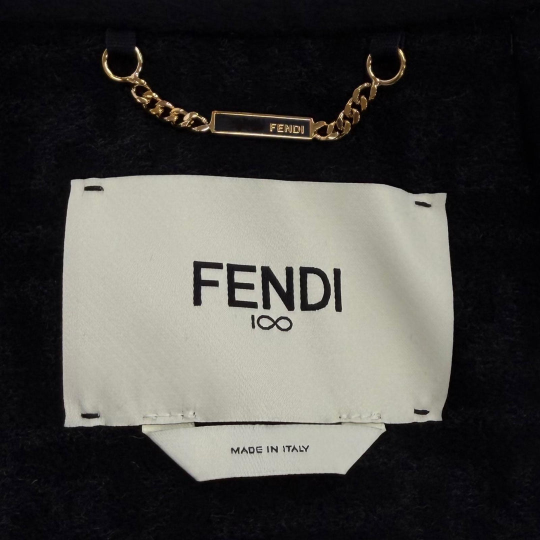 Excellent FENDI poncho DOUBLE WOOL CAPE Zucca Pattern Lining black wool Women 36
