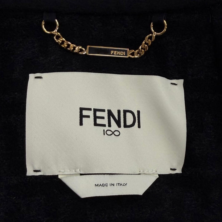 Excellent FENDI poncho DOUBLE WOOL CAPE Zucca Pattern Lining black wool Women 36