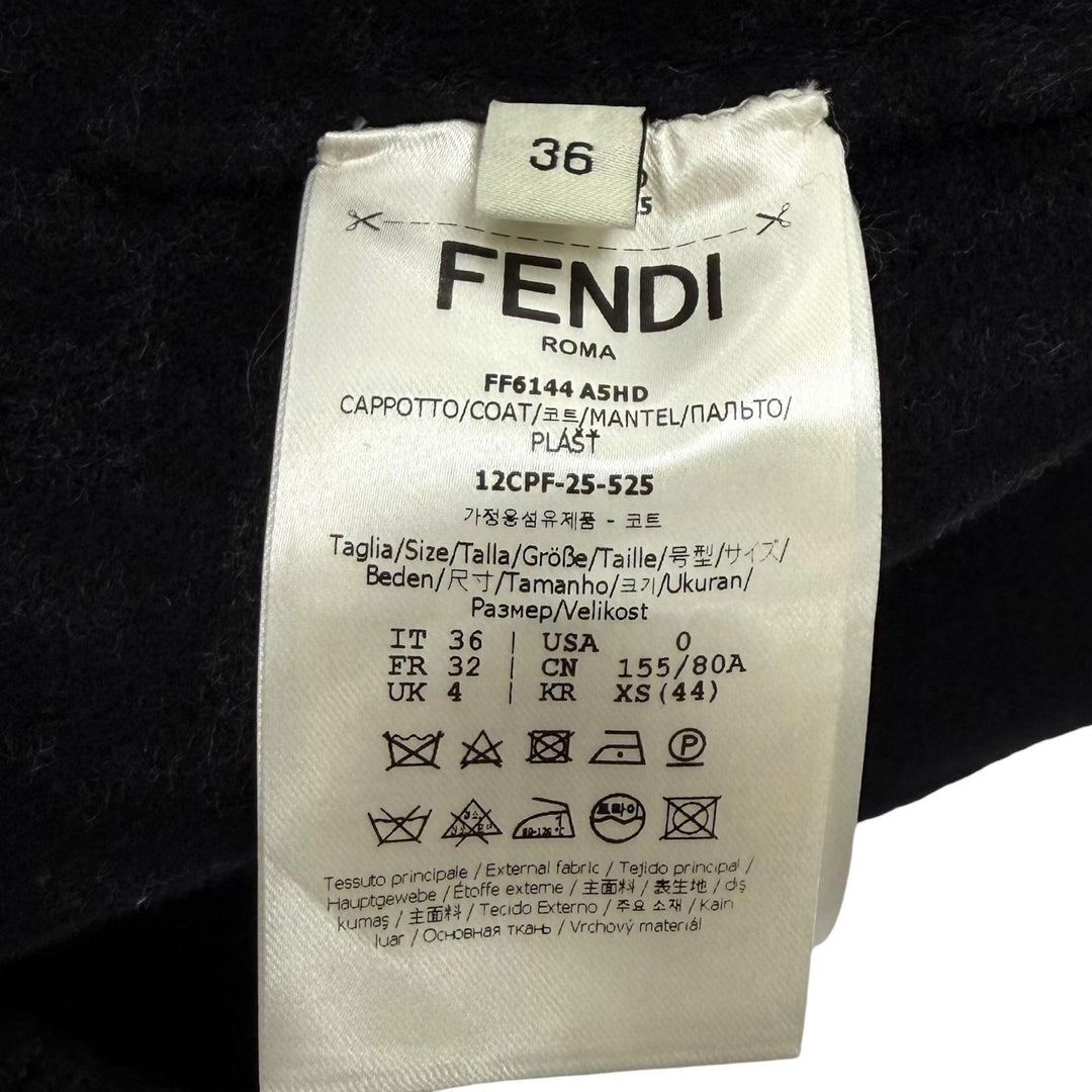 Excellent FENDI poncho DOUBLE WOOL CAPE Zucca Pattern Lining black wool Women 36