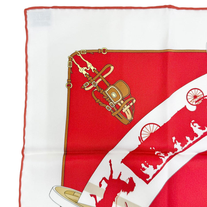 Excellent HERMES scarf Paris Qui Roule (Paris on Wheels) Carre 70 Red silk Women