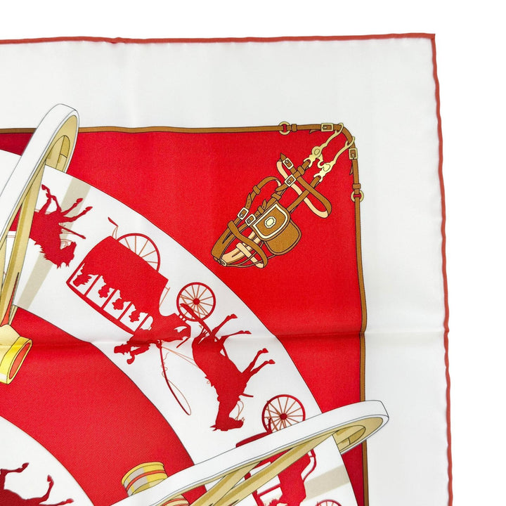 Excellent HERMES scarf Paris Qui Roule (Paris on Wheels) Carre 70 Red silk Women