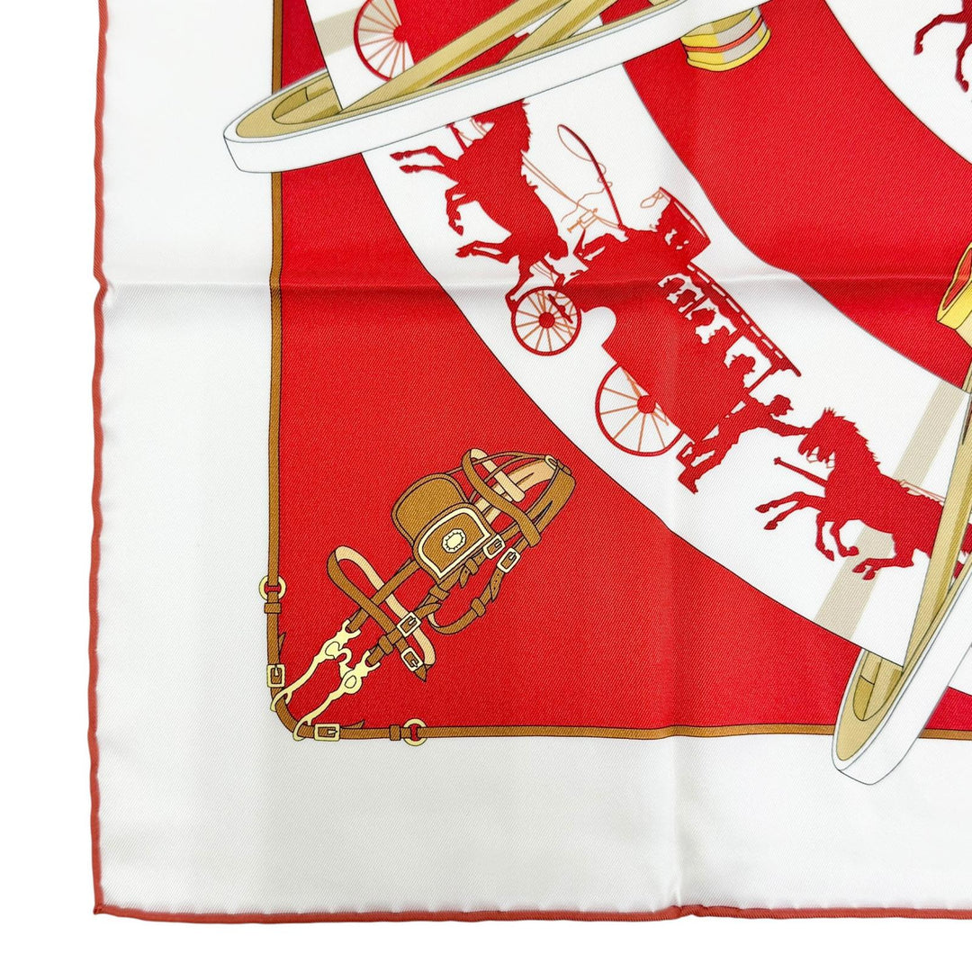 Excellent HERMES scarf Paris Qui Roule (Paris on Wheels) Carre 70 Red silk Women