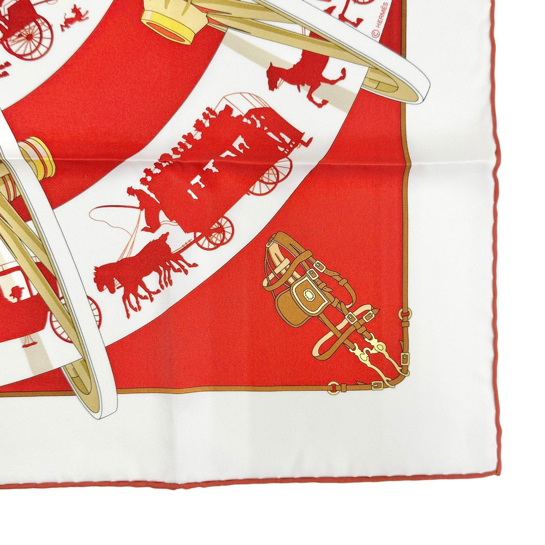 Excellent HERMES scarf Paris Qui Roule (Paris on Wheels) Carre 70 Red silk Women