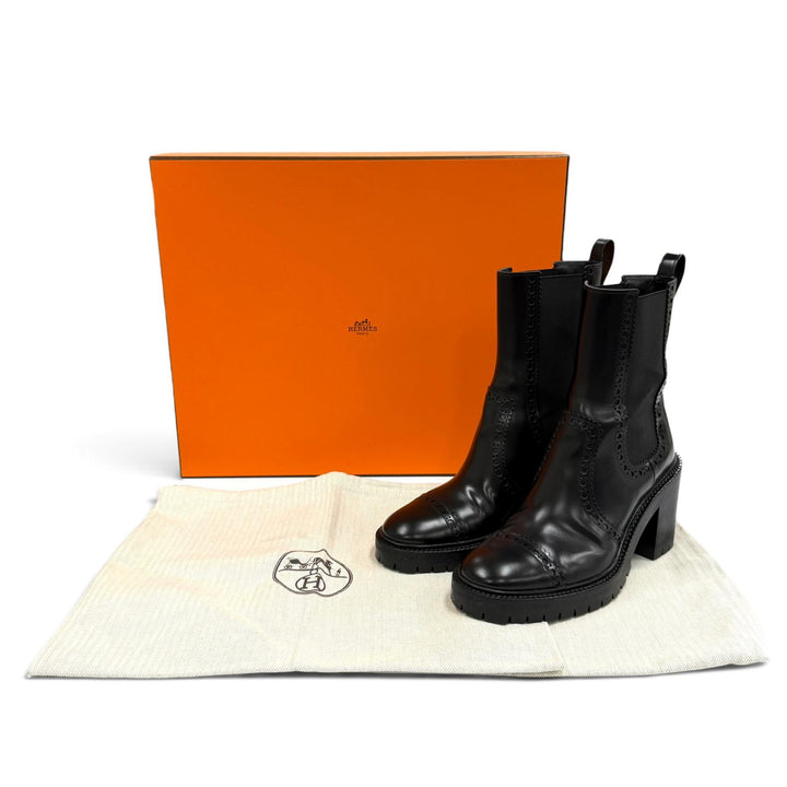 Great HERMES short boots Lindsay 70 black leather Women 37