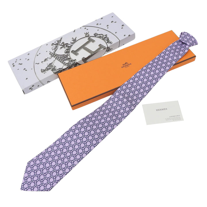 Pristine HERMES tie Overall handle Iris silk mens 5339 TA
