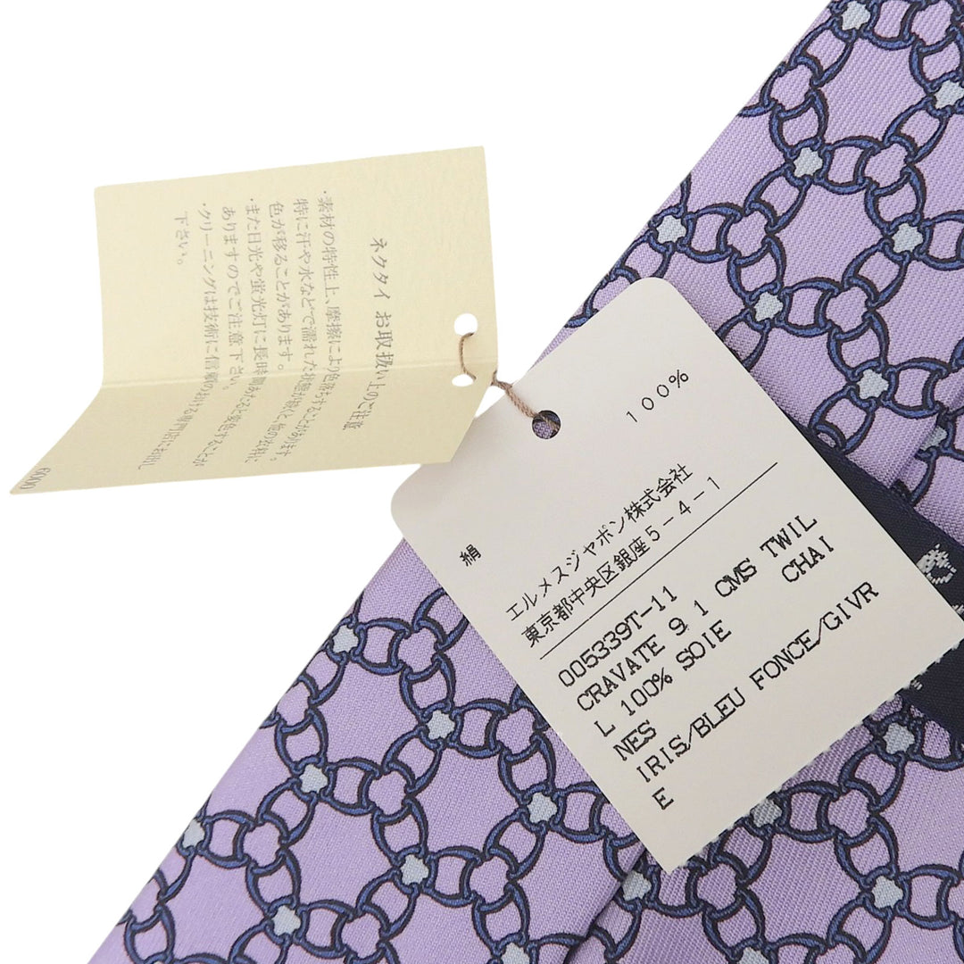 Pristine HERMES tie Overall handle Iris silk mens 5339 TA