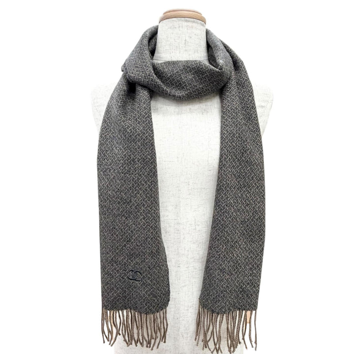 Great CHANEL Scarf COCO Mark all-over pattern Brown cashmere Women G18