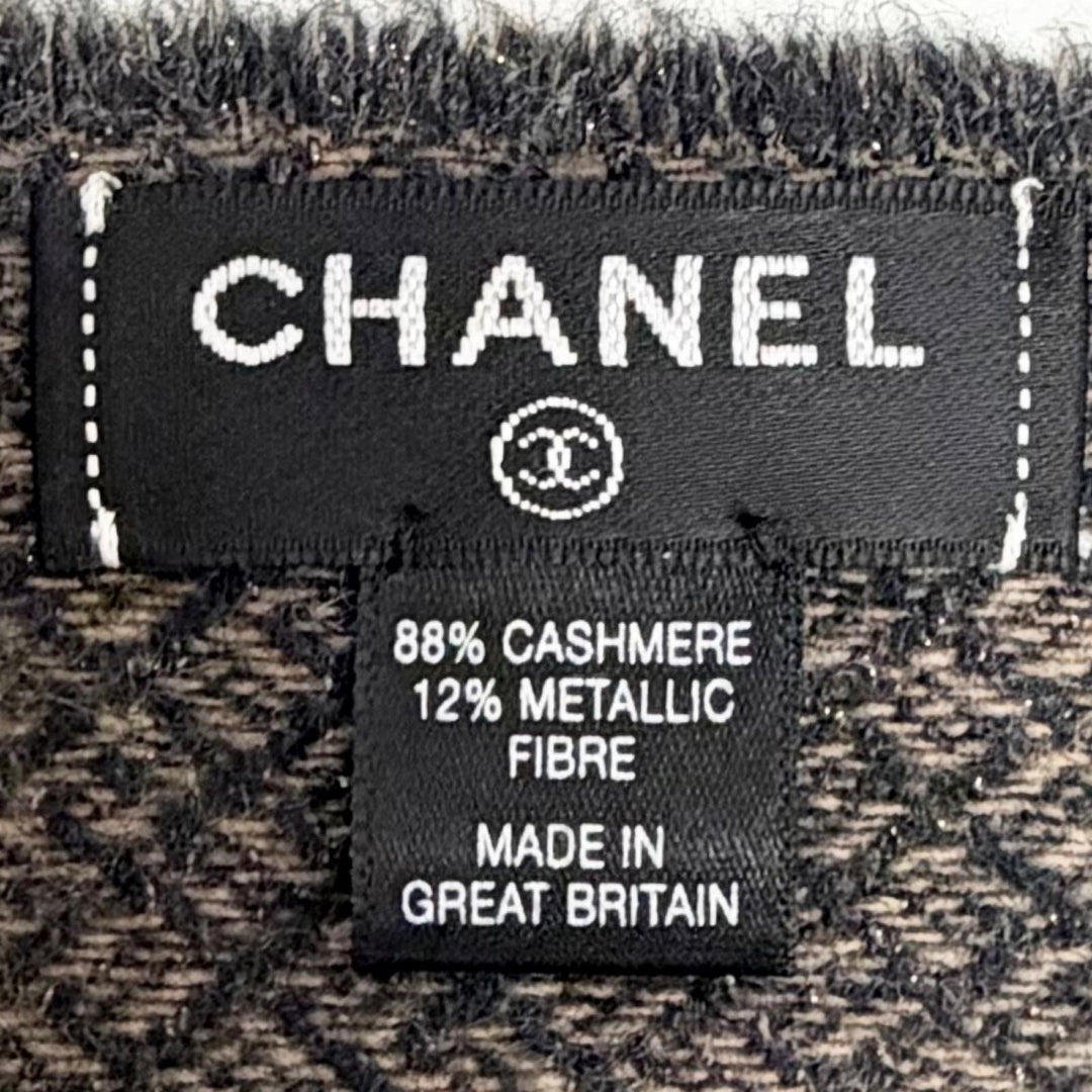 Great CHANEL Scarf COCO Mark all-over pattern Brown cashmere Women G18