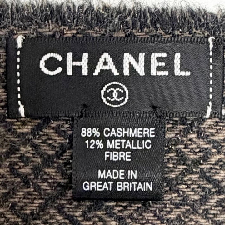Great CHANEL Scarf COCO Mark all-over pattern Brown cashmere Women G18