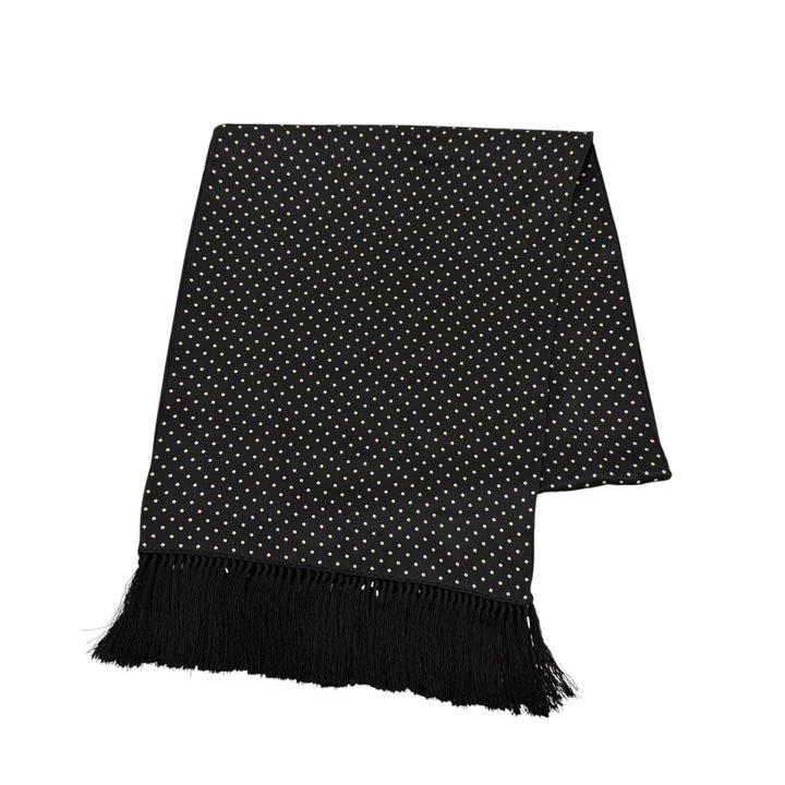 Excellent CELINE Scarf Polka Dot Pattern Fringe Shawl black silk Women