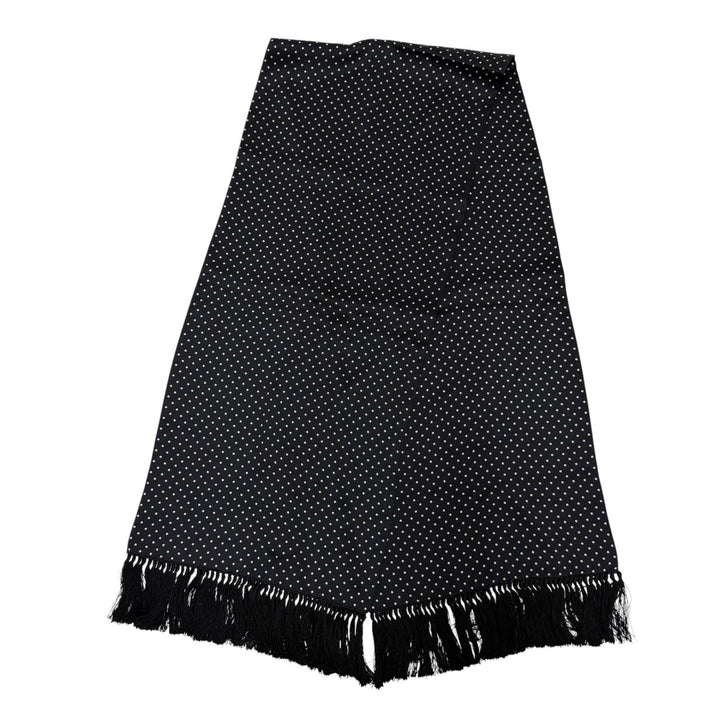 Excellent CELINE Scarf Polka Dot Pattern Fringe Shawl black silk Women