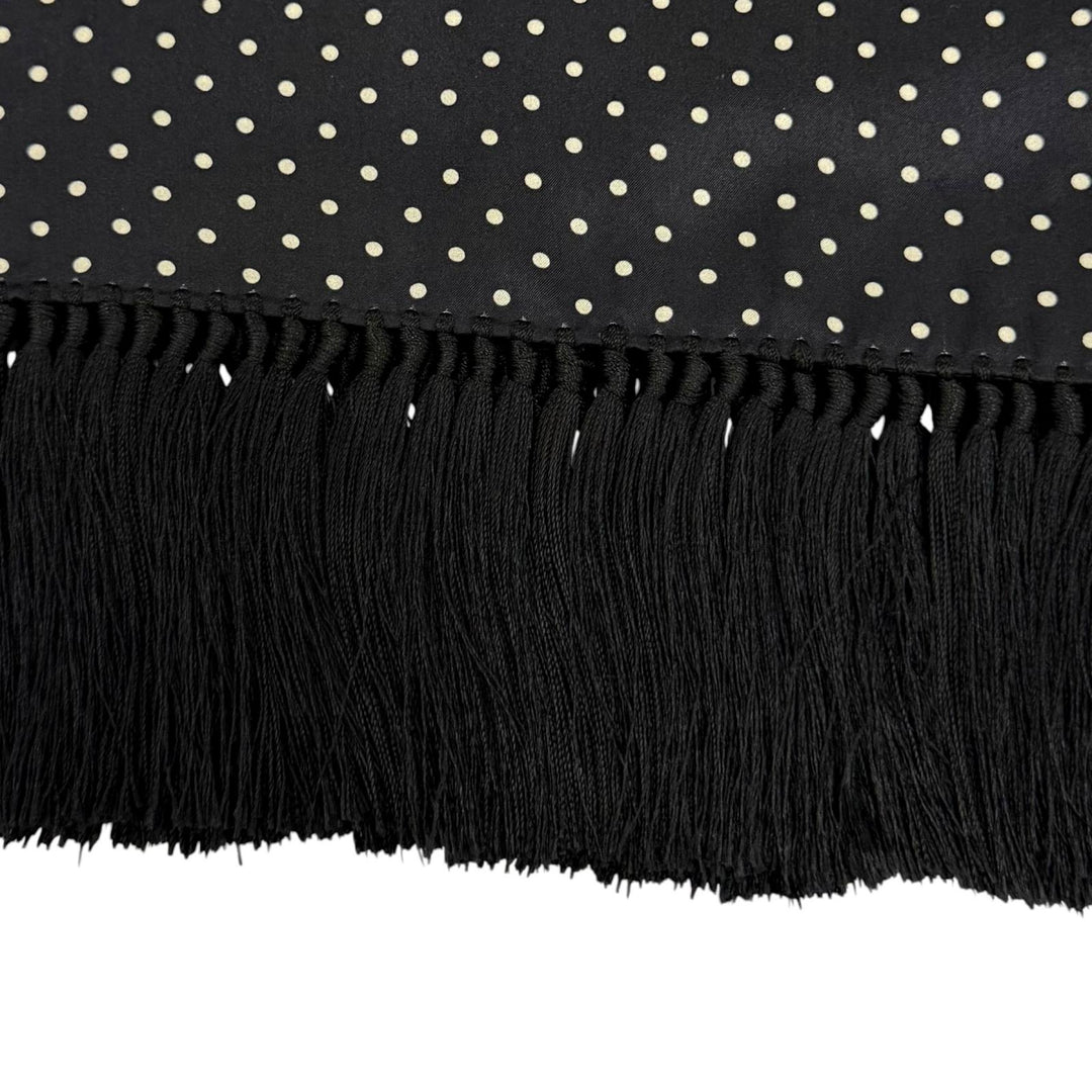 Excellent CELINE Scarf Polka Dot Pattern Fringe Shawl black silk Women