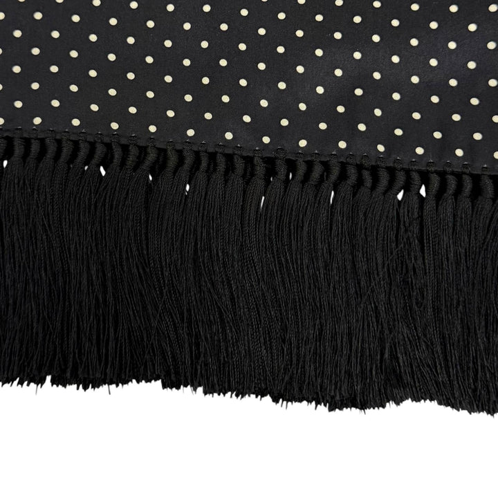 Excellent CELINE Scarf Polka Dot Pattern Fringe Shawl black silk Women