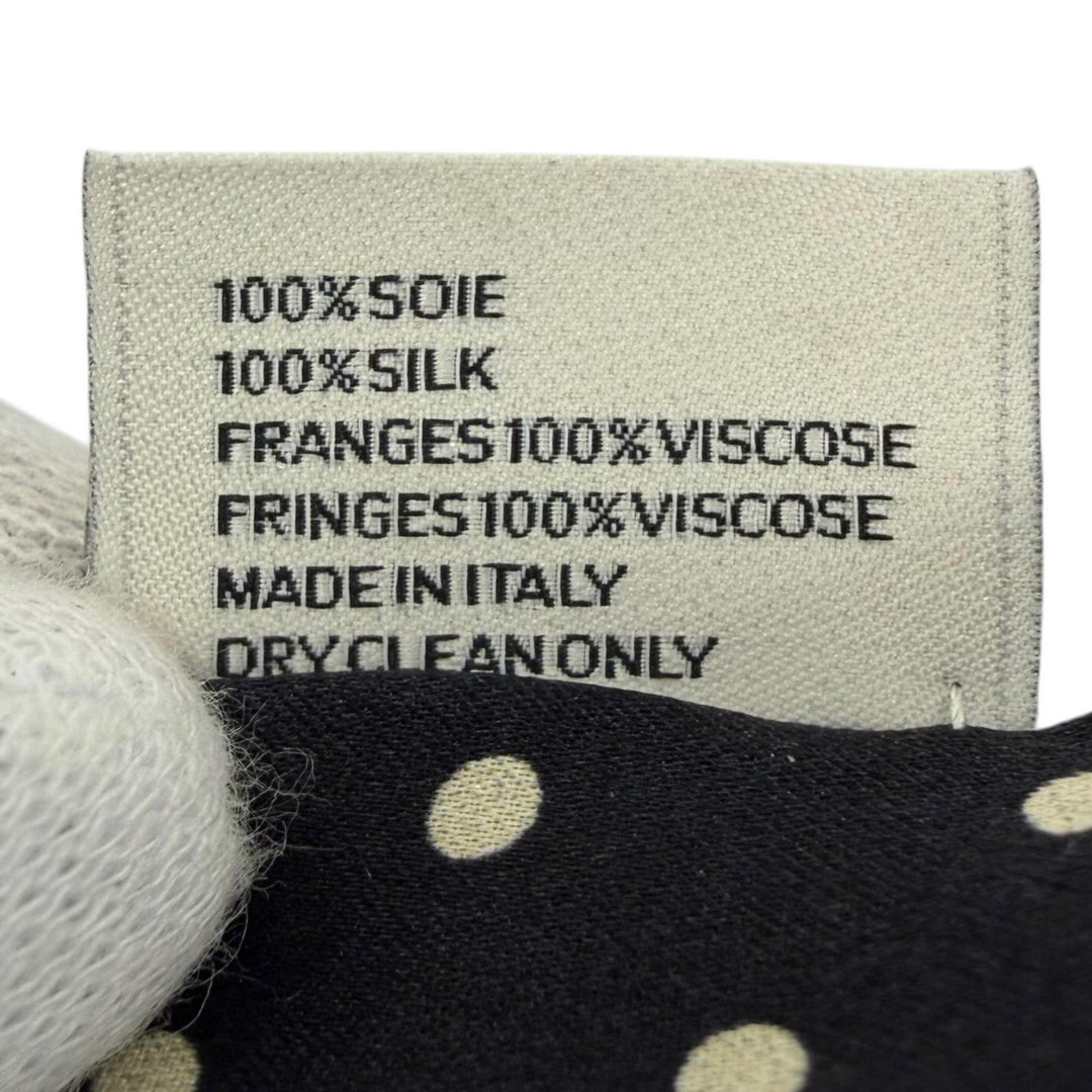 Excellent CELINE Scarf Polka Dot Pattern Fringe Shawl black silk Women