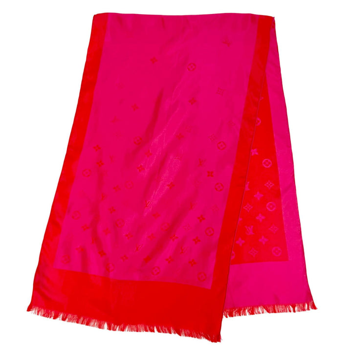 Excellent LOUIS VUITTON scarf Escalp Capri Monogram Mini Fringe silk M71053