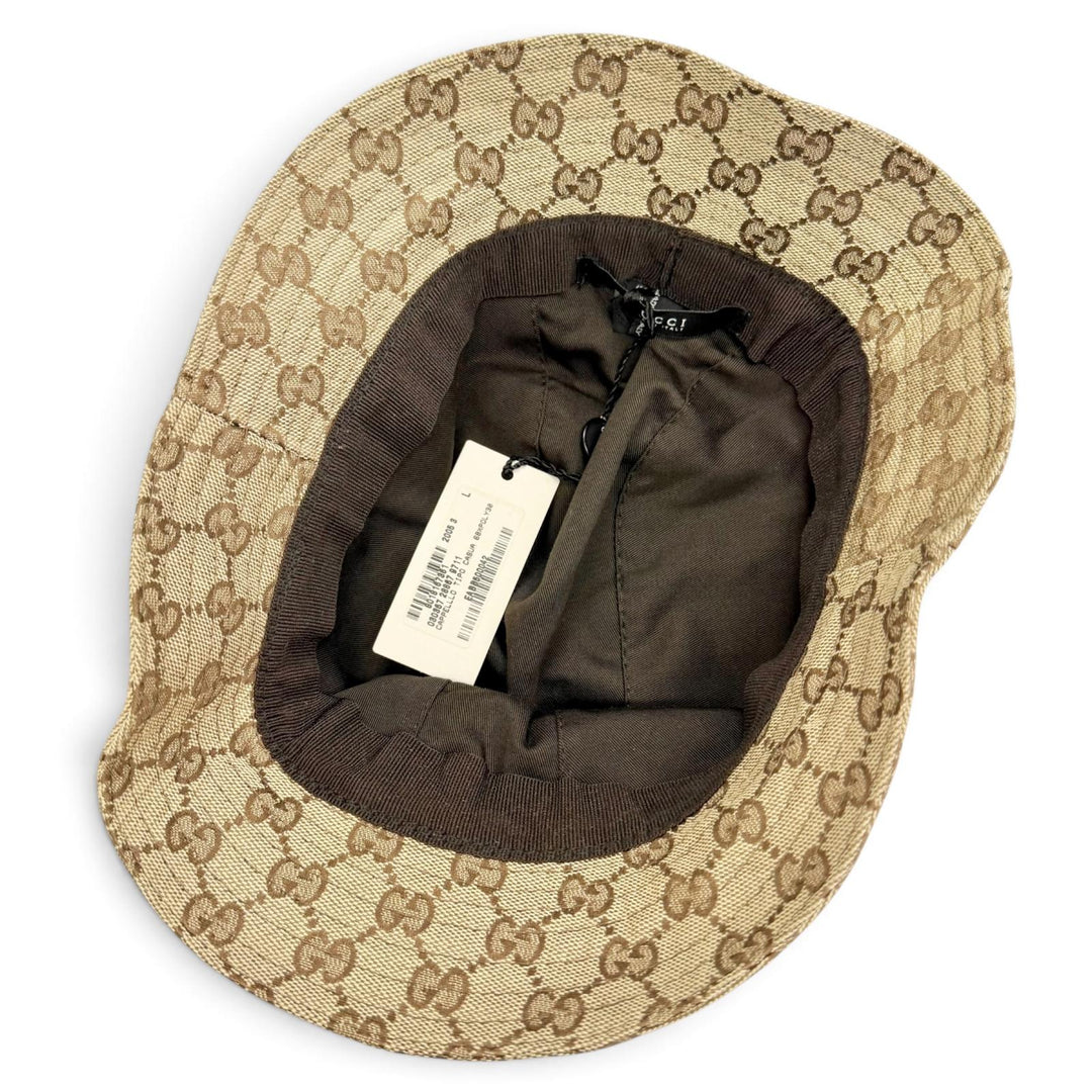 Great GUCCI Webline logo leather patch GG canvas bucket hat Beige L 030367