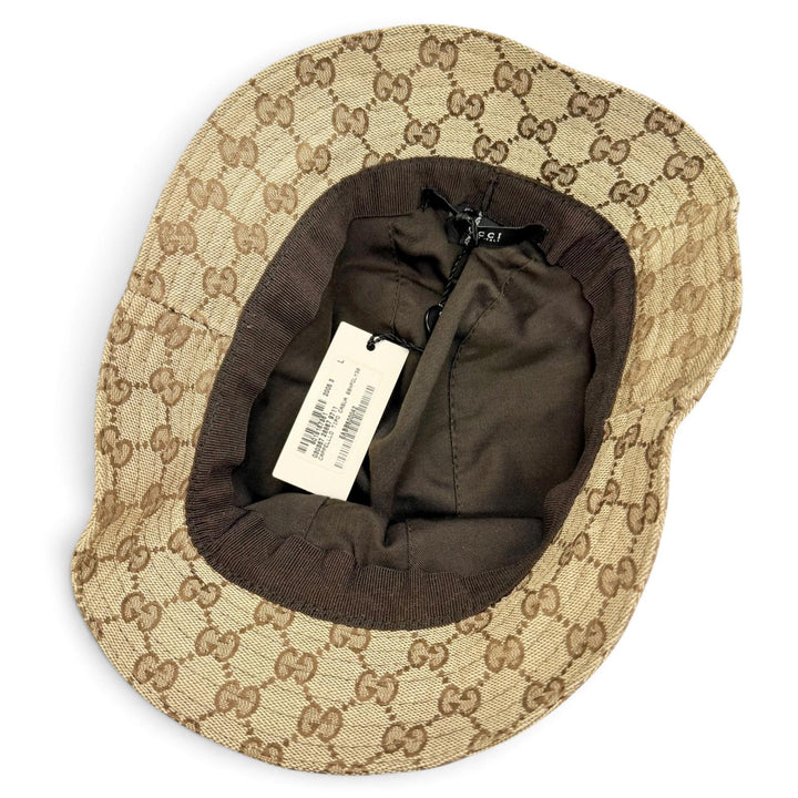 Great GUCCI Webline logo leather patch GG canvas bucket hat Beige L 030367