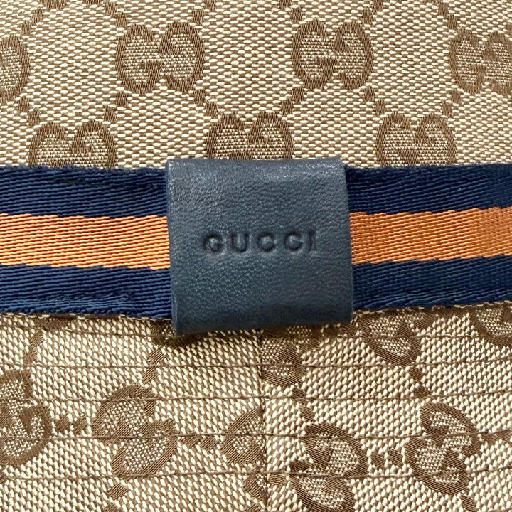 Great GUCCI Webline logo leather patch GG canvas bucket hat Beige L 030367