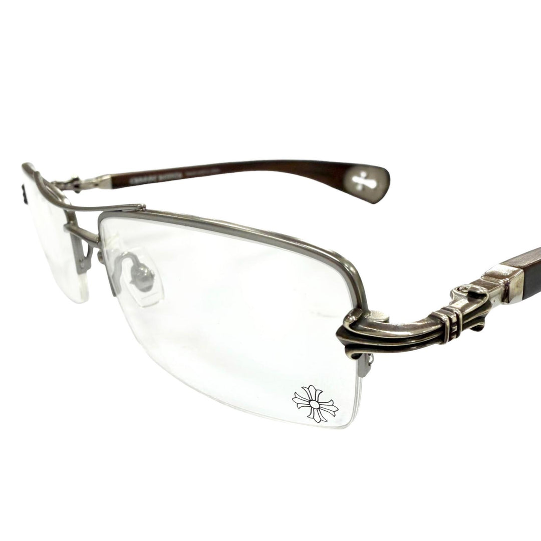 Great CHROME HEARTS Glasses TOPPS Silver Wood mens AS-WEB