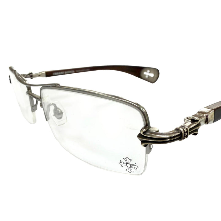 Great CHROME HEARTS Glasses TOPPS Silver Wood mens AS-WEB