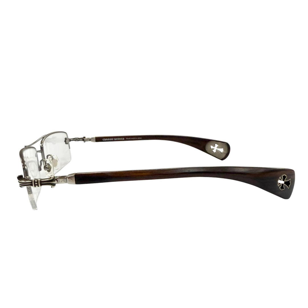 Great CHROME HEARTS Glasses TOPPS Silver Wood mens AS-WEB