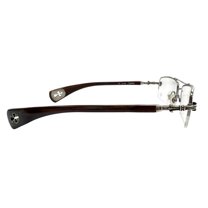 Great CHROME HEARTS Glasses TOPPS Silver Wood mens AS-WEB