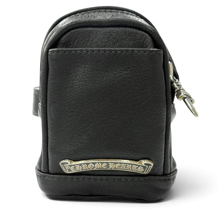 Excellent CHROME HEARTS bracelet WRISTHER BACK PACK Bag Pouch black leather mens