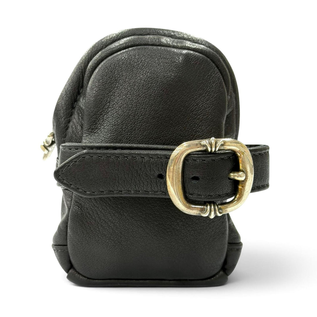 Excellent CHROME HEARTS bracelet WRISTHER BACK PACK Bag Pouch black leather mens