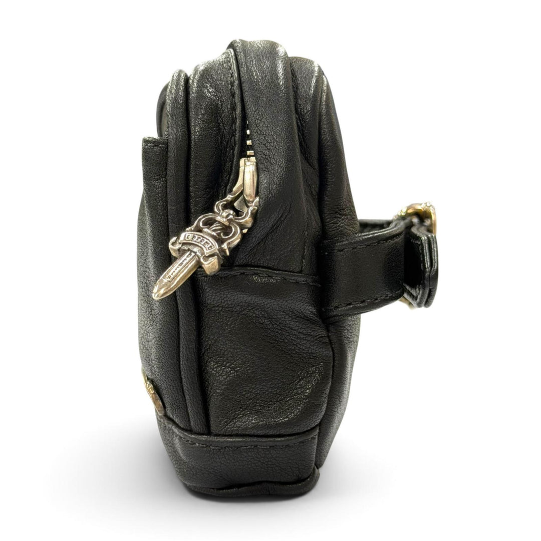 Excellent CHROME HEARTS bracelet WRISTHER BACK PACK Bag Pouch black leather mens