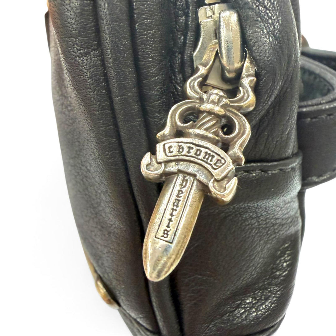 Excellent CHROME HEARTS bracelet WRISTHER BACK PACK Bag Pouch black leather mens
