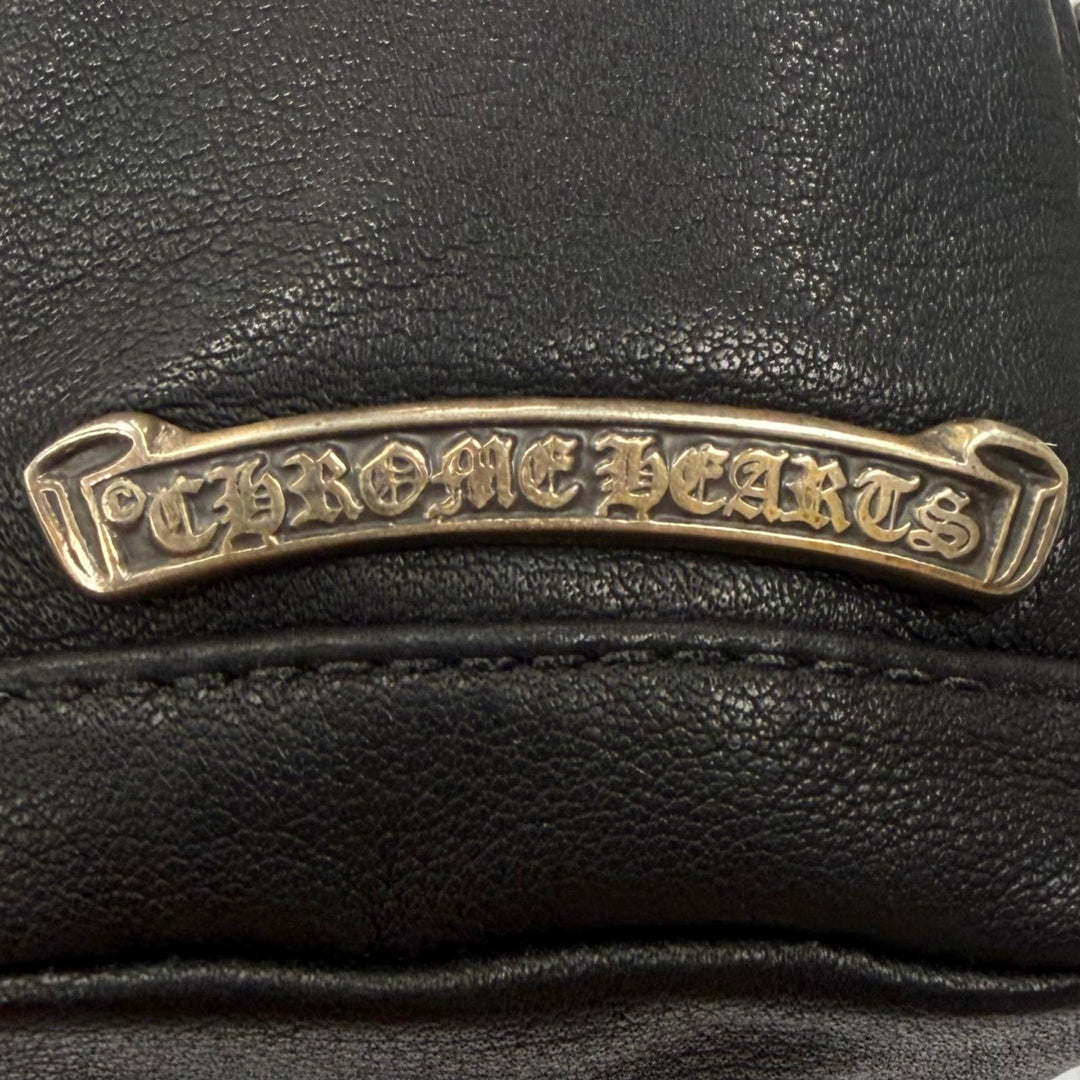 Excellent CHROME HEARTS bracelet WRISTHER BACK PACK Bag Pouch black leather mens