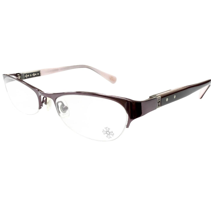 Great CHROME HEARTS Glasses SHELBY Cross Half-Rim Bordeaux