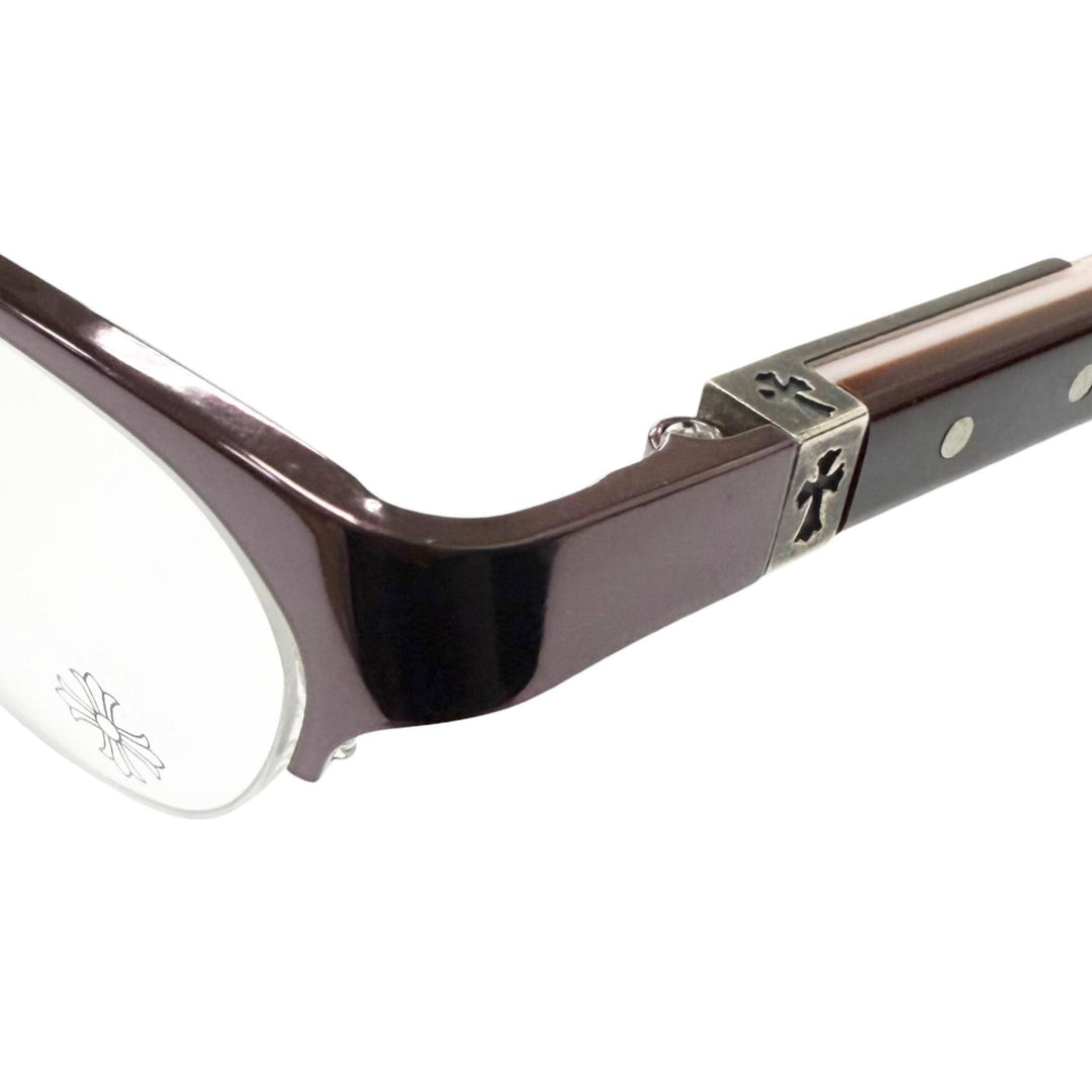 Great CHROME HEARTS Glasses SHELBY Cross Half-Rim Bordeaux
