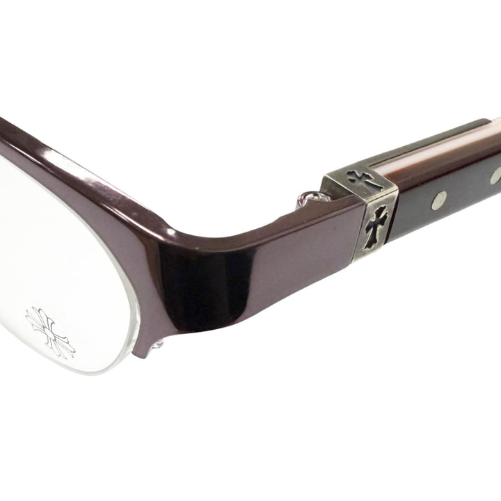 Great CHROME HEARTS Glasses SHELBY Cross Half-Rim Bordeaux