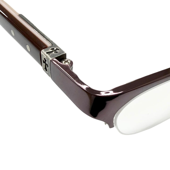 Great CHROME HEARTS Glasses SHELBY Cross Half-Rim Bordeaux