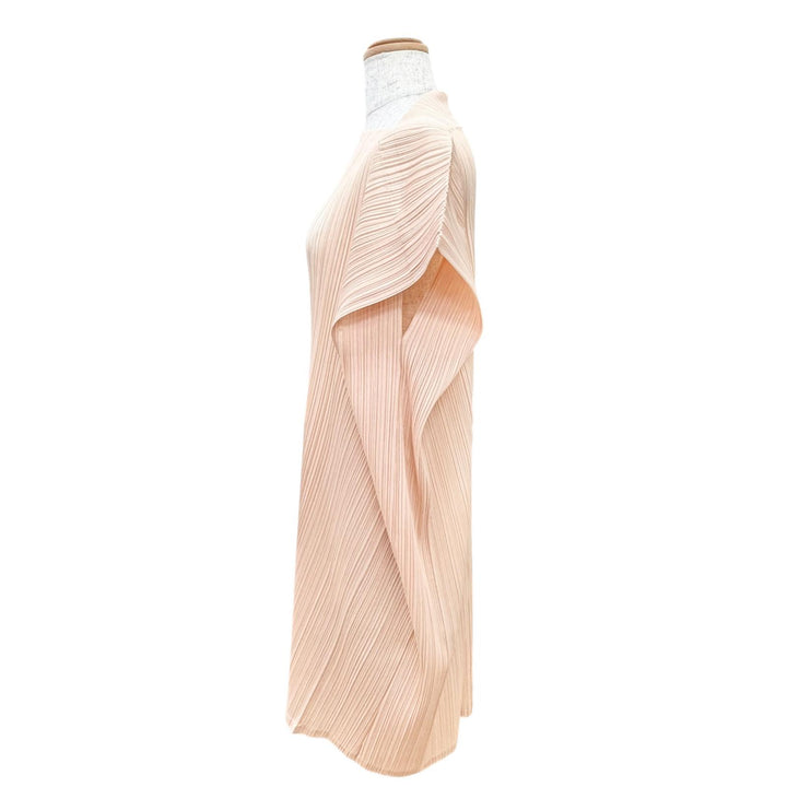 Excellent PLEATS PLEASE one piece Slashed neck cap sleeves beige 3 PP63-JH123