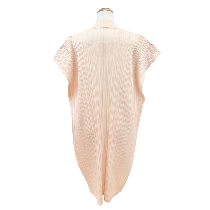 Excellent PLEATS PLEASE one piece Slashed neck cap sleeves beige 3 PP63-JH123