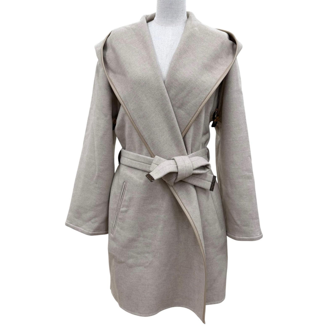 Excellent LOUIS VUITTON coat 2-Way Hooded Wrap Coat beige cashmere Women 36