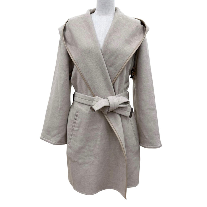 Excellent LOUIS VUITTON coat 2-Way Hooded Wrap Coat beige cashmere Women 36