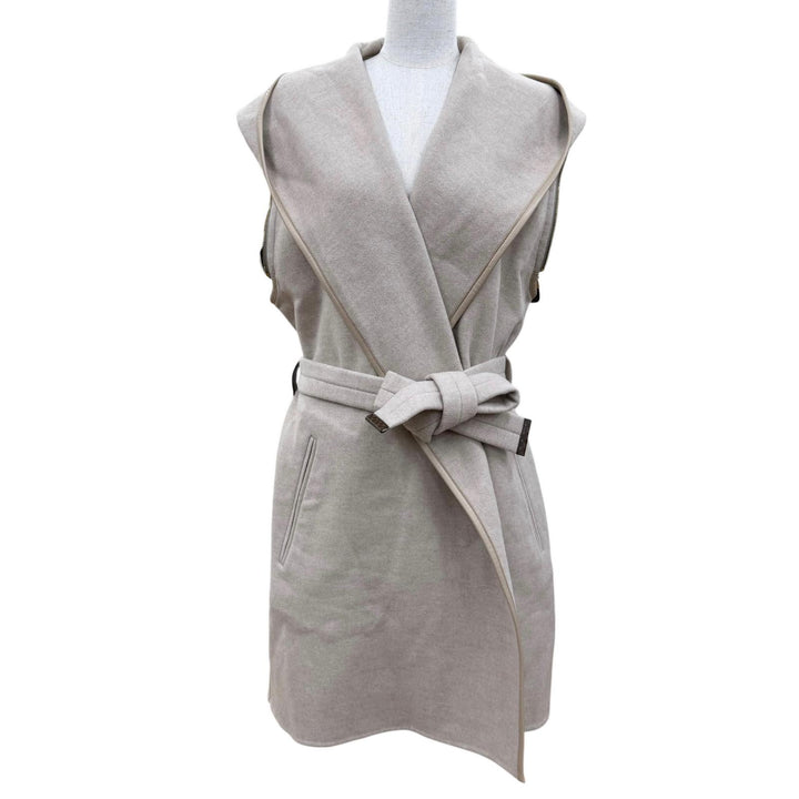 Excellent LOUIS VUITTON coat 2-Way Hooded Wrap Coat beige cashmere Women 36